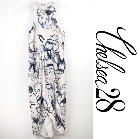 Chelsea28 Dresses & Skirts - Chelsea28 Faux Wrap Floral Watercolor Dress Blue 6